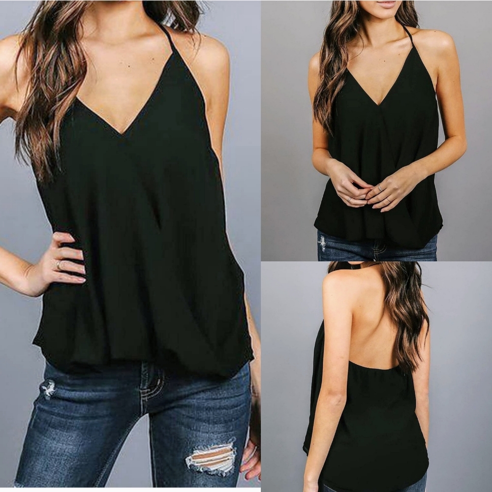 New BOHO Backless Draped Halter V Plunge Tank Top - Picture 6 of 8